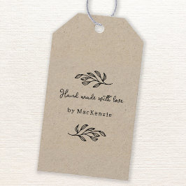 Hand Made With Love Brown Paper Botanical Leaf  Cadeaulabel
