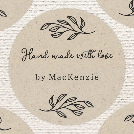 Hand Made With Love Brown Paper Botanical Leaf  Ronde Sticker