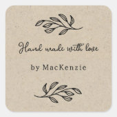 Hand Made With Love Brown Paper Botanical Leaf  Vierkante Sticker (Voorkant)