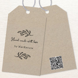 Hand Made With Love Brown Paper QR code Price Tag Cadeaulabel