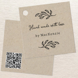 Hand Made With Love Brown QR Code Price Tag Bedankjes Labels