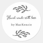 Hand Made With Love Personalized Botanical Leaf  Ronde Sticker (Voorkant)