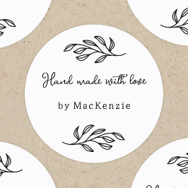 Hand Made With Love Personalized Botanical Leaf  Ronde Sticker