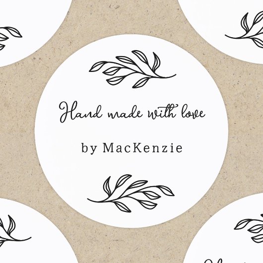 Hand Made With Love Personalized Botanical Leaf  Ronde Sticker