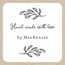 Hand Made With Love Personalized Botanical Leaf  Vierkante Sticker