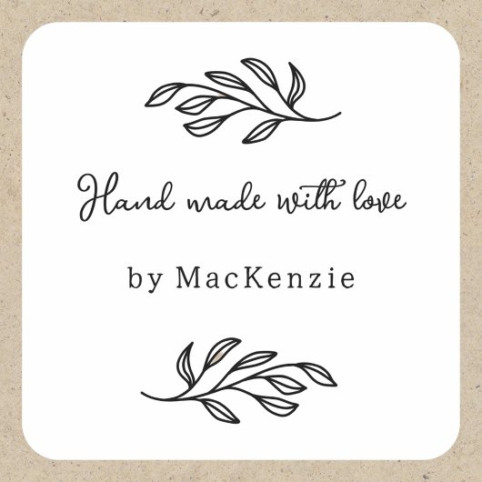 Hand Made With Love Personalized Botanical Leaf  Vierkante Sticker