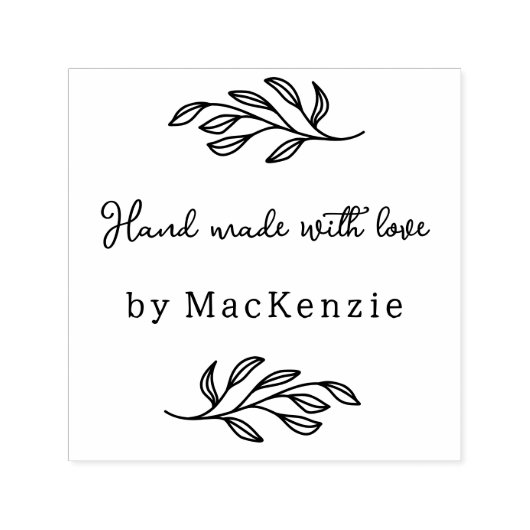 Hand Made With Love Personalized Botanical Leaf Zelfinktende Stempel (Design)