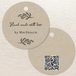 Hand Made With Love QR code Brown Price Hang Tag Bedankjes Labels