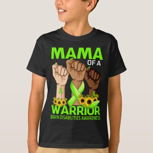 Hand Mama van een Warrior Brain Disabilities Aware T-shirt (Voorkant)