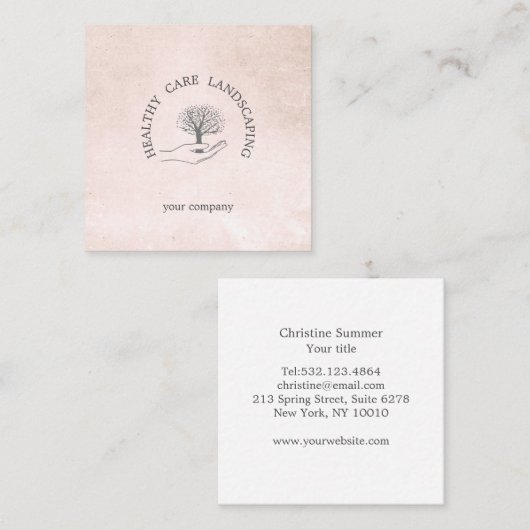 Hand met boom vierkante visitekaartje (Voorkant / Achterkant)