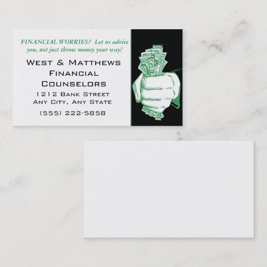 Hand met contant financieel Visitekaartje (Voorkant / Achterkant)