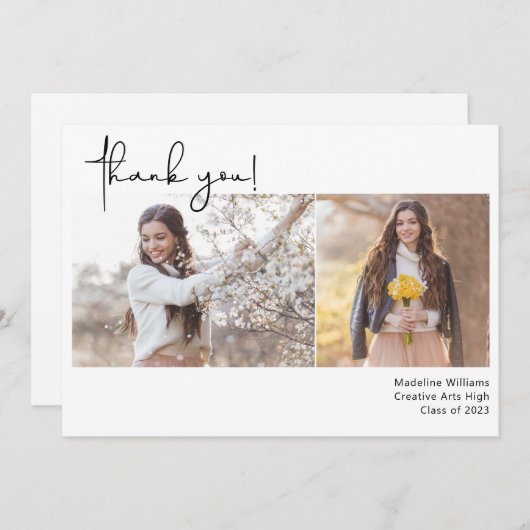 Hand-Met de hand uitgeruste Modern Twee Afstuderen Bedankkaart (Voorkant / Achterkant)