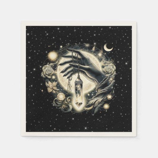 Hand met een kristal onder het maanlicht servet (Voorkant)