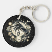 Hand met een kristal onder het maanlicht sleutelhanger (Achterkant)