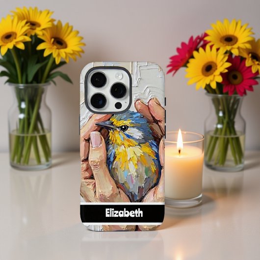 Hand met een levendige geschilderde vogel Case-Mate iPhone case