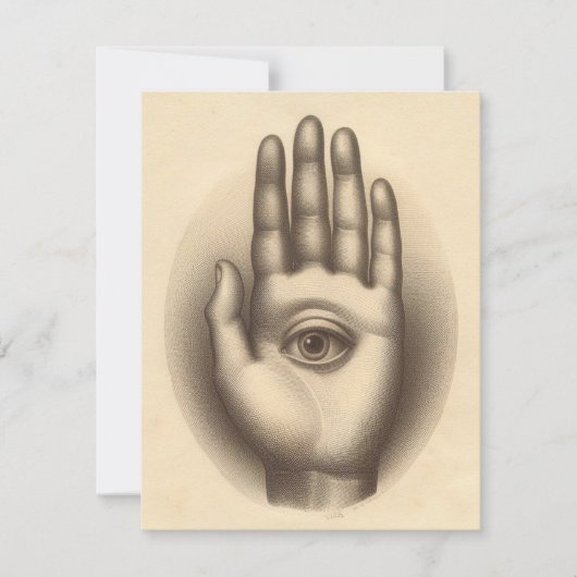 Hand met Eye Surreal Antiek Illustratie Kaart (Voorkant)