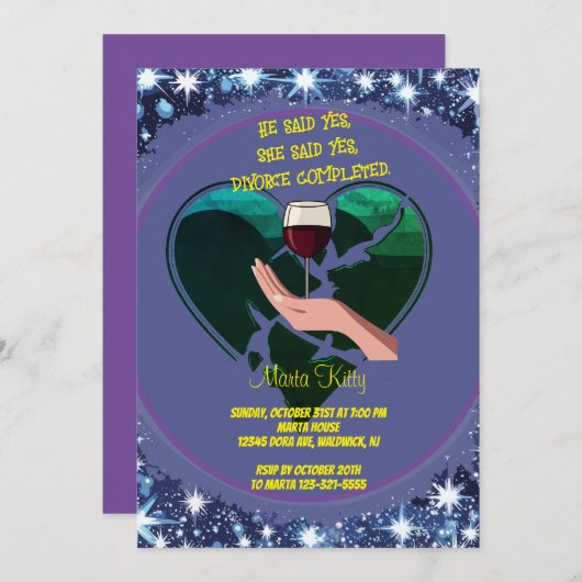 Hand met glas, echtscheiding voltooid - echtscheid kaart (Voorkant / Achterkant)