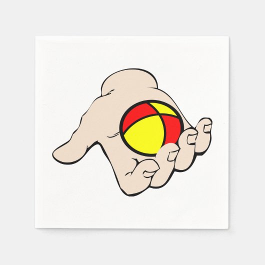 Hand met jongleerbal papier servetten (Voorkant)