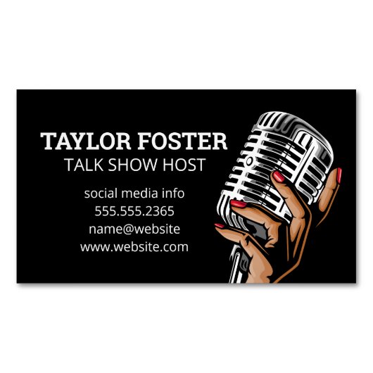 Hand Microfoon Vasthoudend | Zanger | Radio Presen Magnetisch Visitekaartje (Voorkant)