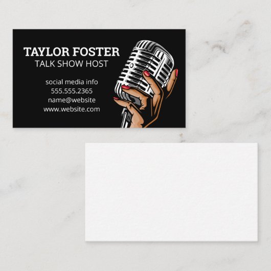 Hand Microfoon Vasthoudend | Zanger | Radio Presen Visitekaartje (Voorkant / Achterkant)