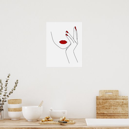 Hand op het gezicht van de vrouw lijnkunst poster (Keuken)