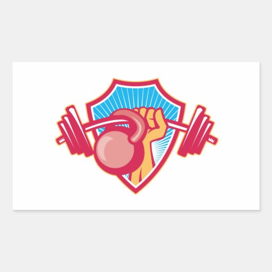 Hand opheffen Barbell Kettlebell Crest Rechthoekige Sticker (Voorkant)