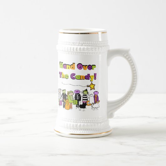 Hand over het Snoep Halloween Tshirts and Gifts Bierpul (Rechts)