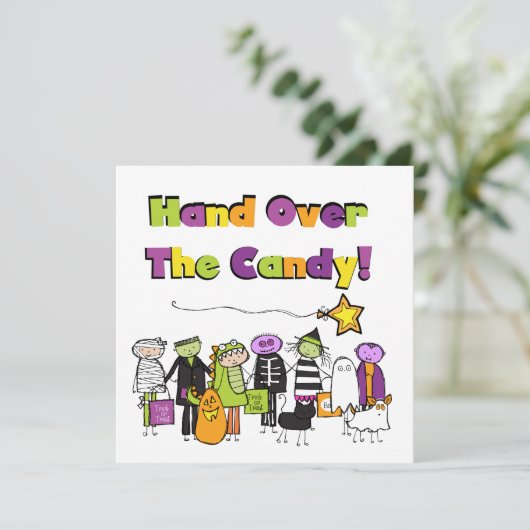 Hand over het Snoep Halloween Tshirts and Gifts Kaart (Staand voorkant)