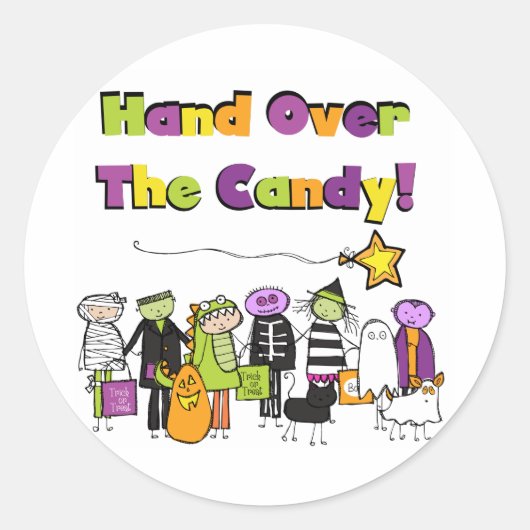 Hand over het Snoep Halloween Tshirts and Gifts Ronde Sticker (Voorkant)