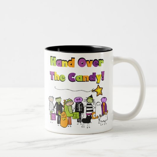 Hand over het Snoep Halloween Tshirts and Gifts Tweekleurige Koffiemok (Rechts)