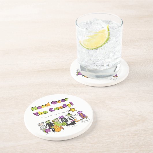 Hand over het Snoep Halloween Tshirts and Gifts Zandsteen Onderzetter (Zijkant)