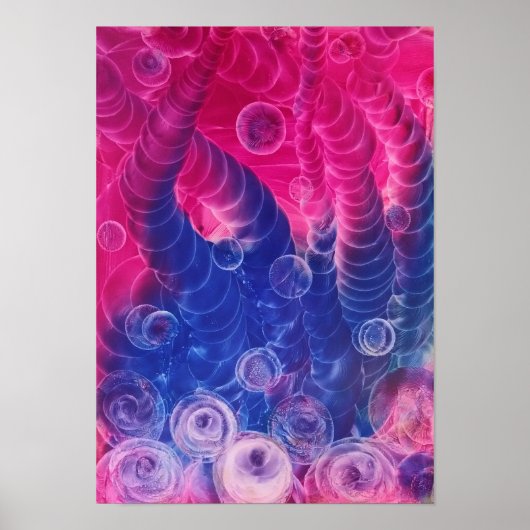 Hand Painted Abstract Art Pink and Blue Gouache  Poster (Voorkant)