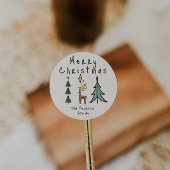 Hand Painted Abstract Christmas Tree Reindeer Ronde Sticker