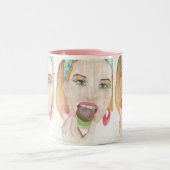 Hand Painted Art Cupcake Lady Coffee Mok Cup (Center)