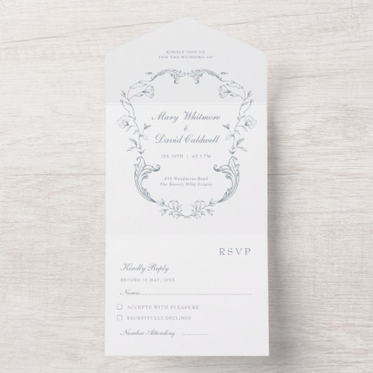 Hand-Painted Baroque Elegant Frame Wedding All In One Uitnodiging (Binnen)