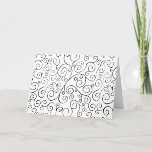 Hand-Painted Black Curvy Pattern on White Kaart