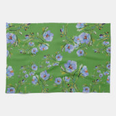 Hand-Painted Blue Flowers on Lovely Green Tea Towe Theedoek (Horizontaal)