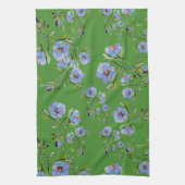 Hand-Painted Blue Flowers on Lovely Green Tea Towe Theedoek (Verticaal)