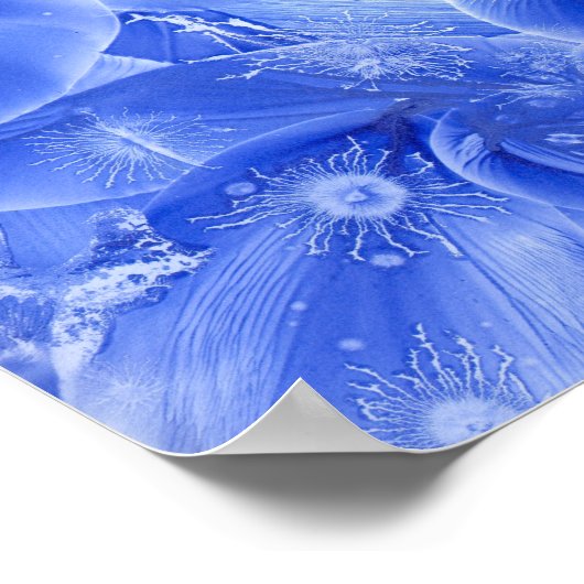 Hand Painted Blue White Floral Abstract Art Poster (Hoek)