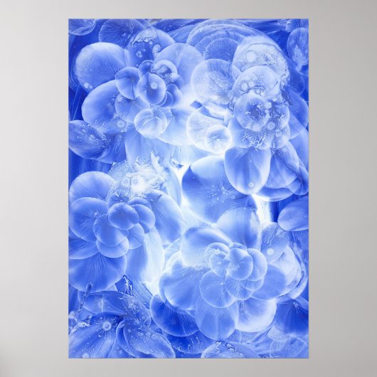 Hand Painted Blue White Floral Abstract Art Poster (Voorkant)