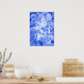 Hand Painted Blue White Floral Abstract Art Poster (Keuken)