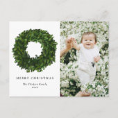 Hand Painted Boxwood Wreath Merry kerstfoto Feestdagenkaart (Voorkant)