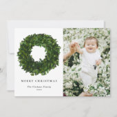 Hand Painted Boxwood Wreath Merry kerstfoto Feestdagenkaart (Voorkant)