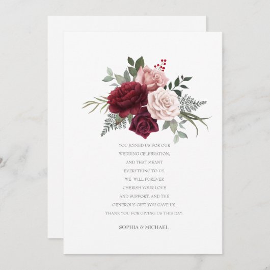 Hand Painted Burgundy Rose Bouquet Bedankkaart (Voorkant / Achterkant)