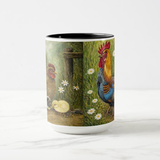 Hand-Painted Chicken & Chicks and Rooster Mug Mok (Midden)