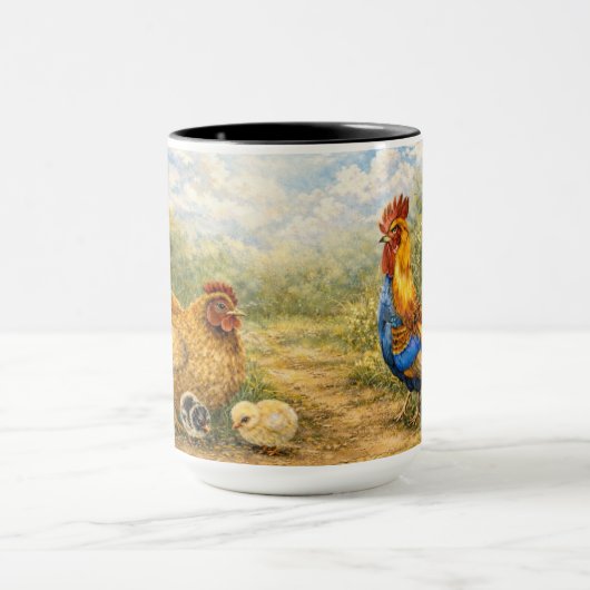 Hand-Painted Chicken & Chicks and Rooster Mug Mok (Midden)