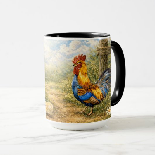 Hand-Painted Chicken & Chicks and Rooster Mug Mok (Voorkant rechts)