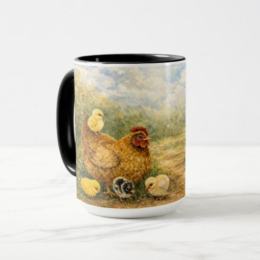 Hand-Painted Chicken & Chicks and Rooster Mug Mok (Voorkant links)