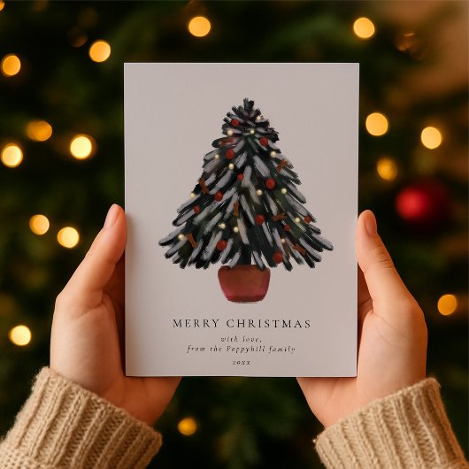 Hand-Painted Christmas Tree Family Greeting Feestdagenkaart
