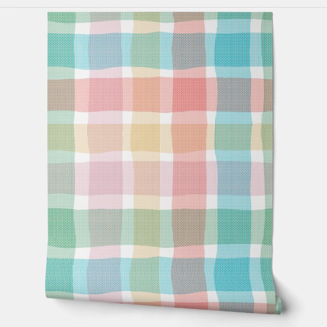 Hand painted Classic pastel checks Behang (Afrollen)